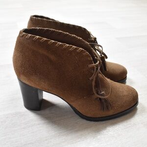 Ralph Lauren Brown Suede Block Heel Booties Boots Size 9 Western Boho Old Money